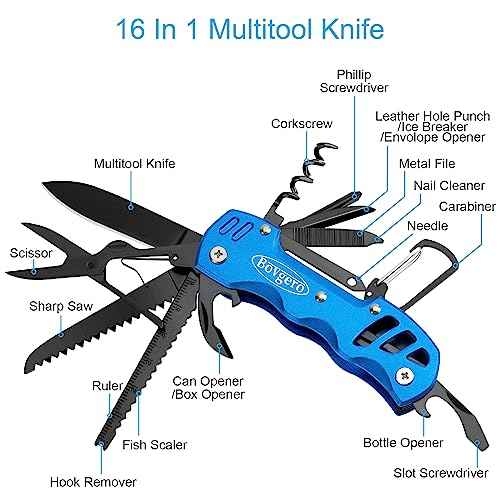 Multitool Knife, 16 in 1 Pocket Knife, Handmade Multi Tool Knife, Birthday Christmas Gift for Men Women Him Her Boyfriend Girlfriend Dad Husband, Blue
