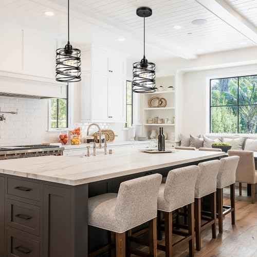 Pendant Lights 3 Pack Kitchen Lights with Bubble Seeded Glass Island Lights Black Hanging Light for Kitchen, Dining Room, Bathroom, Entryway, Restaurant