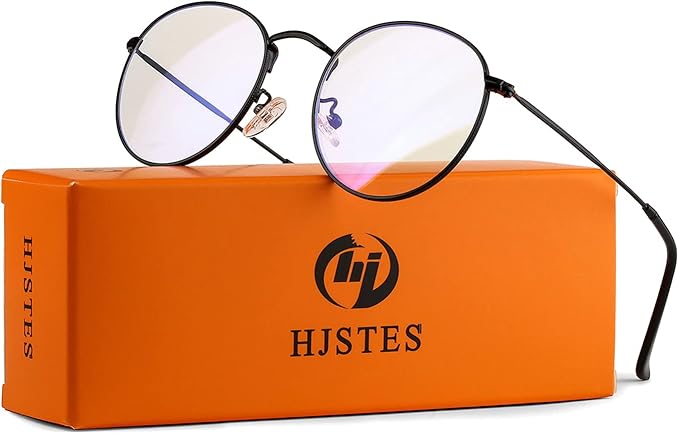 HJSTES Round Blue Light Glasses for Women Men Retro Circle Clear Lens Metal Frame Eyeglasses