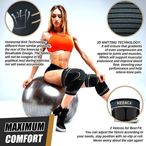 NEENCA Knee Braces for Knee Pain- 2 Pack Knee Sleeves for Pain Relief Set, Knee Compression Sleeves with Adjustable Straps for Best Fit, for Sports, Runner, Meniscus Tear, ACL, Arthritis, Joint Pain..