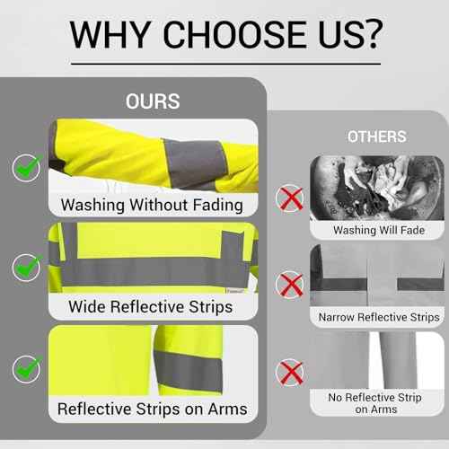 3Pack Hi Vis Class 3 Reflective Safety Shirt - Long Sleeve Work T-Shirt
