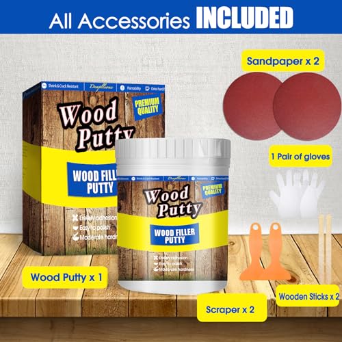 DEAPLLEONC White Wood Putty Filler - Paintable, Stainable. Repairs Holes, Cracks & Chips in Wood Furniture & Floors. 9.87 Ounce