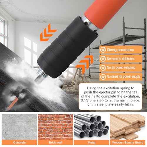 Concrete Nail Gun Kit with 220 pcs Nails, 3 Speed Adjustable Manual Steel Nails Gun Tool, Mini Portable Nail Wall Shooting Machine Fastening Tool for Wall Anchor, Concrete Walls, Fenc, Woodworking