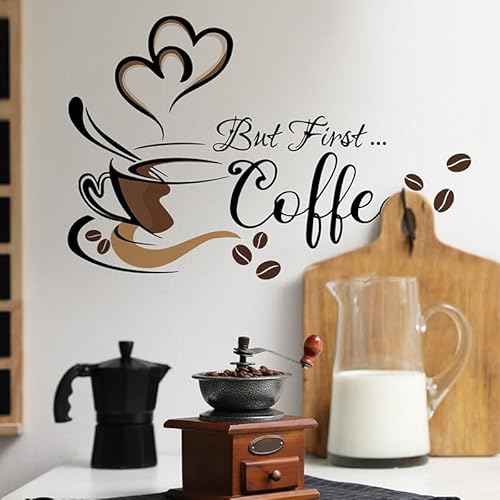Black Coffee Wall Decals Peel and Stick Coffee Tea Cup Latte Art Wall Stickers Coffee Signs for Bar Cafe Pub
