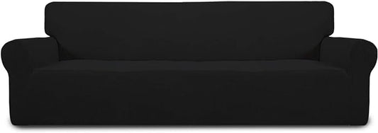 Easy-Going Stretch 4 Seater Sofa Slipcover 1-Piece Sofa Cover Furniture Protector Couch Soft with Elastic Bottom for Kids, Polyester Spandex Jacquard Fabric Small Checks Black