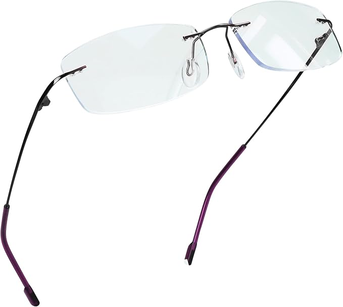 LifeArt Blue Light Blocking Computer Reading Glasses,Men's and Women's Rimless Frame (Purple, +3.00 Magnification)