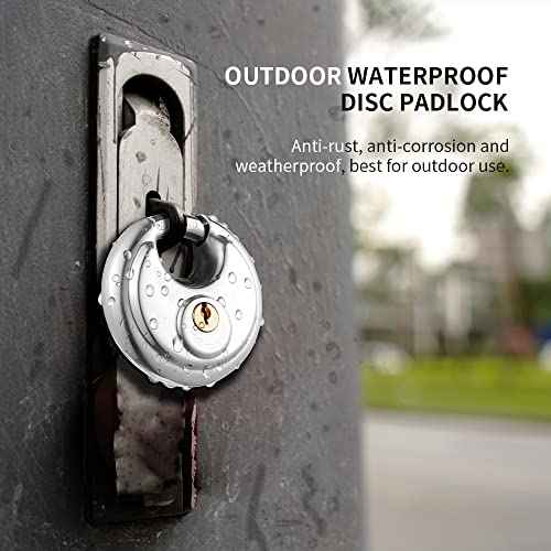 Discus Padlock with Key, 6 Pack Stainless Steel Storage Lock with 2-3/4 in. Wide, 3/8 in. Diameter Shackle, Heav Duty Disc Lock for Storage Unit, Sheds, Garages and Fence