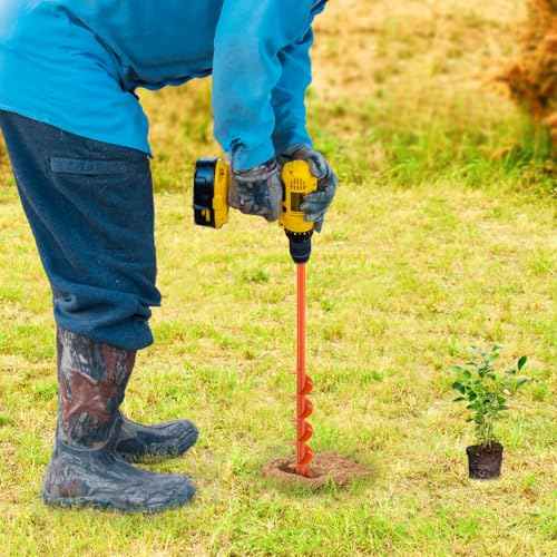 1.6 X 32 inch Auger Drill Bit for Post Hole Digger Garden Hole Drill for Planting Fit for 3/8 Inch Hex Drive Drills Auger for Drills Bulb Planter Tool for Fence Post, Beach Umbrella Holes