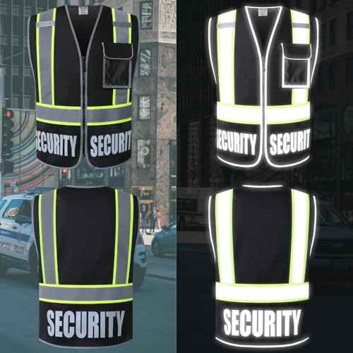 Security Vest for Men Women Reflective Safety Vest with 5 Pockets and Front Zipper Mesh High Visibility Vest Meets ANSI/ISEA 107-2015 Standards (2/Black-22, L)