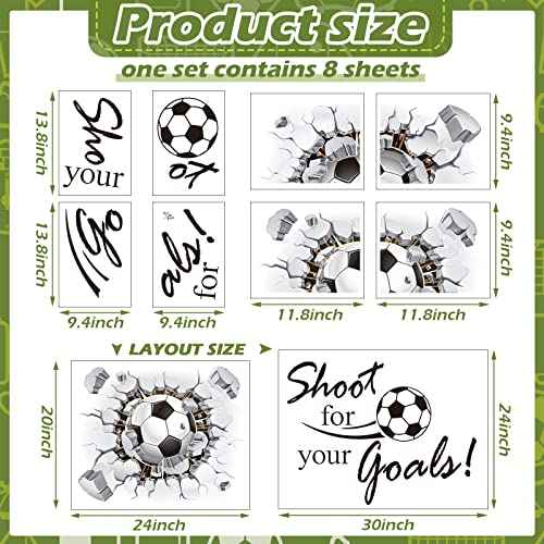 Soccer Wall Decal 3D Soccer Wall Decor Stickers for Room Decor Football Stuff Shoot for Your Goals Football Sticker for Kid Boy Bedroom Art Decoration