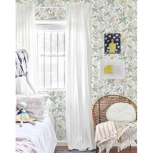 Floral Peel and Stick Wallpaper Boho Floral Contact Paper Nursery Flower Self Adhesive Removable Wallpaper for Bedroom Bathroom Waterproof Contact Paper Colorful Wildflower Leaf 197inL 17.3inW