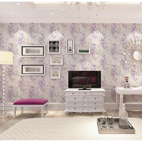 Retro Style Blooming Purple Flower Wallpaper Peel Stick Shelf Liner Funitures Dresser Drawer Cabinet Paper Decor 17.7 Inch by 100 Inch