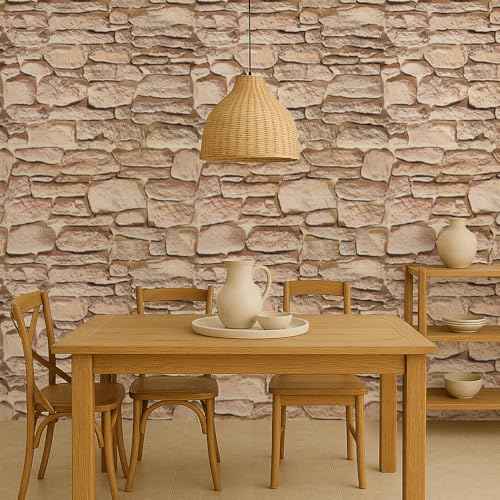 Stone Wallpaper Peel and Stick 17.3" x 118.1" - Waterproof Removable Realistic 3D-Look Faux Stone Peel and Stick Wallpaper for Fireplace, Living Room, Bedroom, Home D?cor
