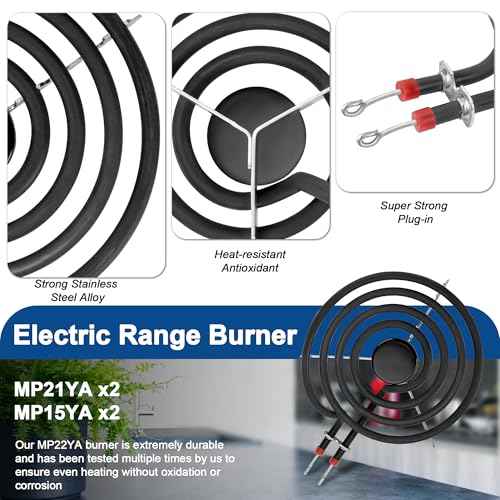Electric Stove Burner Coil Elements MP15YA MP21YA and 5304430150 5304430149 Porcelain Black Drip Pans Replacement for ken-more fri-gidaire Electric Stove Burners for Electric Stove Top by Fetechmate