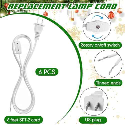 Honoson 6 Pack Small Christmas Tree Wiring Kit with LED Bulb, Ceramic Christmas Tree Replacement Lights, E12 Candelabra Base, Lamp Wiring Kit Nice for Desk Lamp Lighting and DIY Projects