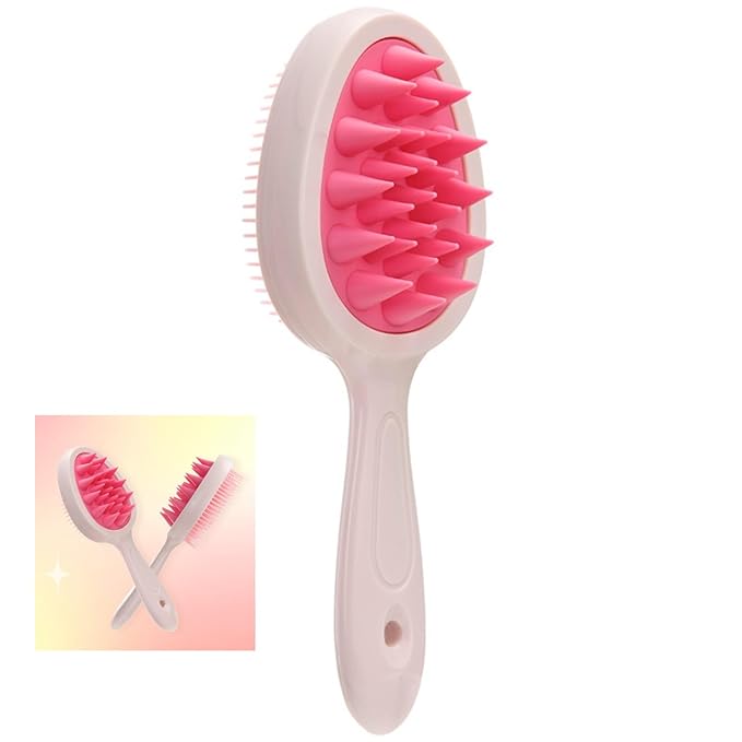 Hair Brush,Double-sided Silicone Comb Brush for Wet & Dry hair, Eliminates Knots & Reduces Breakage for All Hair Types, Large Combs for Head Massage and Relaxation,Pink