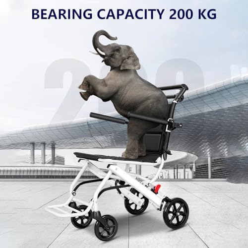 13LBS Transport Wheelchair Lightweight Foldable,Wheelchairs for Adults with Flip-up Armrest,Large Tires,Safety Belt&Shockproof Spring,Portable Wheelchair,Ideal for Seniors & Travel (White)