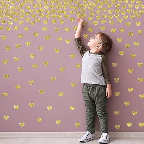 72 Pcs Love Heart Wall Decals Removable DIY Gold Glitter Love Heart Wall Decals Vinyl Sparkle Hearts Wall Stickers Peel and Stick Art Decor Murals for Girls Kids Bedroom Nursery Playroom