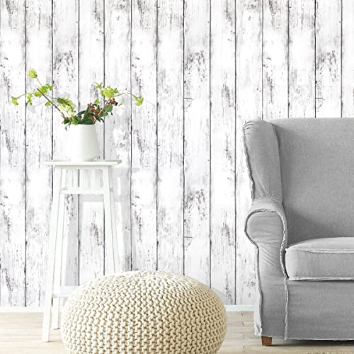 White Grey Wood Peel and Stick Wallpaper Shiplap Contact Paper 17.7inch x 196.8inch White Wood Plank Wallpaper Peel and Stick Rustic Self Adhesive Decorative Contact Paper for Kitchen Bathroom Vinyl