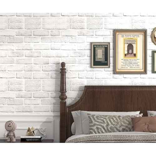 Brick Wallpaper Peel and Stick Wallpaper 17.7''x197'' Faux 3D Brick Contact Paper for Cabinets White Self Adhesive Removable Brick Wall Paper for Bedroom Waterproof Wallpapers for Walls