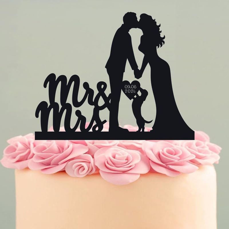 Custom Mr And Mrs Wedding Cake Topper, With Dog Dachshund Animal Fand Bride Groom, 6-7.8 Inch Fand Funny Novelty Cake Decandation