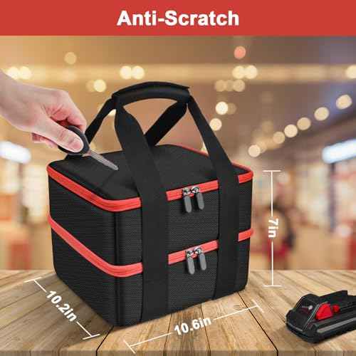 Case Compatible with Milwaukee Battery/for Dewalt/for Makita 18V/20V Max Lithium-Ion Batteries, Double Layer Storage Tool Bag for Replacement Battery &Rapid Optimum Charger with 10 Dividers (Box Olny)