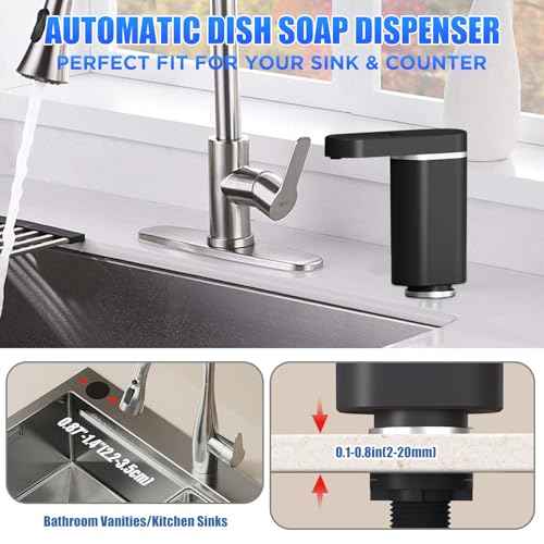 Automatic Dish Soap Dispenser for Kitchen Sink, Touchless Electric Sink Soap Pump, Leak-Proof & Universal Fit, 35" No-Spill Tube Kit, Easy Install & Sleek for Kitchen Bathroom (Black)