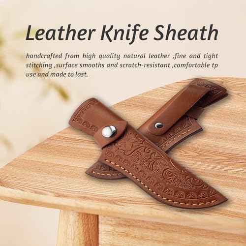 Leather Knife Sheath for Belt, Genuine Leather Holster for up to 4.3" Fixed Blade Knife, Hunting Knives Holder with Snap Closure