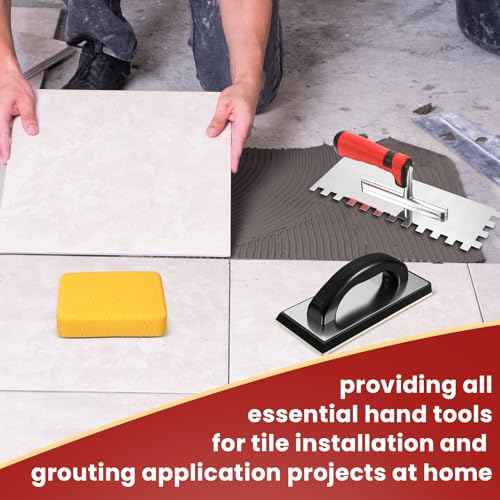 Leinuosen 6 Pcs Tile Tools Set Include 3 Pcs Stainless Steel Square Notch Trowel, 1 Rubber Grout Float and 2 Grout Sponge for Wall Floor Tiling Installation Grouting