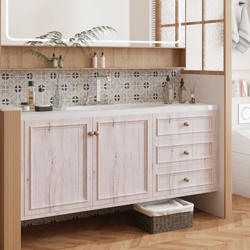 CRE8TIVE Coastal White Wood Contact Paper for Cabinets Drawers Thick Wood Peel and Stick Wallpaper Textured Self Adhesive Waterproof Countertop Contact Paper for Bedroom Kitchen Vinyl Wrap 12"x80"