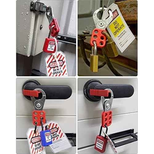 QWORK Lock Out Tag Out Hasp, 12 Pack Tamper-Proof Stainless Steel Padlock Hasp with Extended Jaw, Red