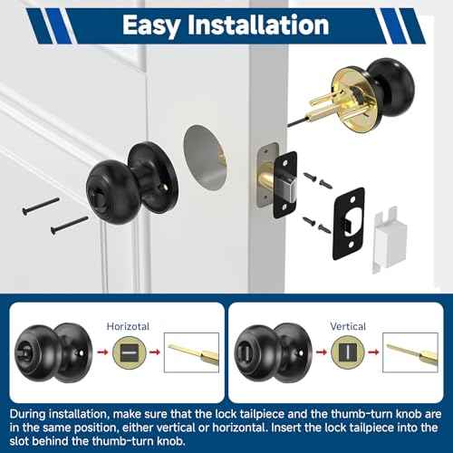 Estmoon 10 Pack Privacy Door Knobs for Bedroom Bathroom, Matte Black Door Handle with Lock Round Ball Interior Knobs for Bedroom/Bathroom, Heavy Duty Handle for Left Right Sided Doors