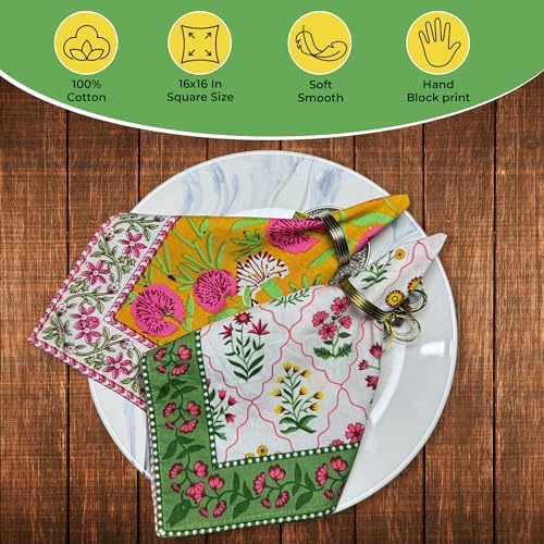 DIYANAIMPEX 10 Pc Cotton Cloth Napkins Hand Block Print Hand Made Size 16x16 Inch Printed Home Decor Indian Eco Friendly Mix Lot Dinner Napkins (Multiborder)