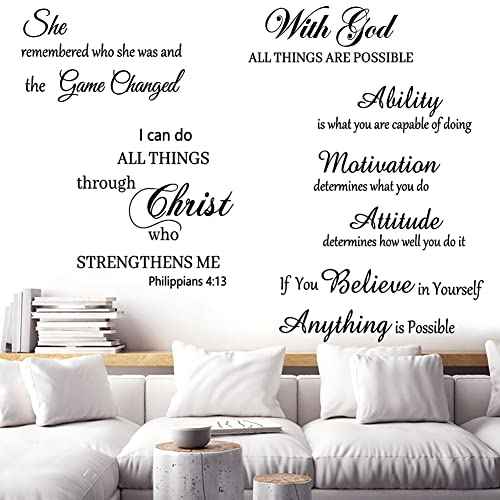 Inspirational Wall Decal Stickers Motivational Quote Stickers Verse Wall Stickers Peel and Stick Vinyl Wall Decor Removable Positive Wall Sticker for Bedroom Living Room Office Bathroom.
