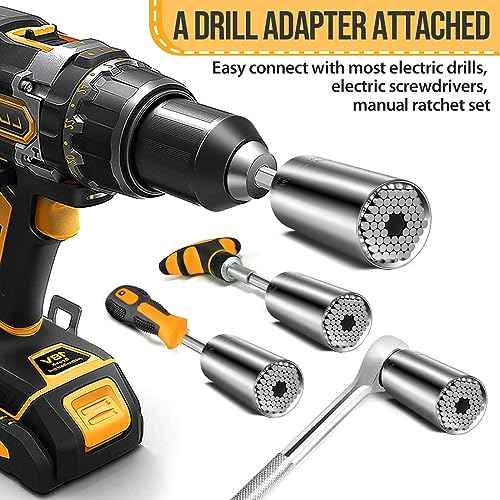 Super Universal Socket Tools Set - Power Drill Adapter Grip Socket for Men and Women - Cool Gadgets and Stocking Stuffers Ideas for Dad, Husband, Him
