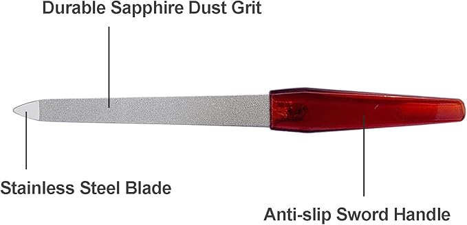 Nail File (6 Pcs), Metal Nail Files for Natural Nails Made of Stainless Steel with Sharp Pointed Tip Non Slip Handle, Double Sided Sapphire Grit Fingernails Filers Sword Brown