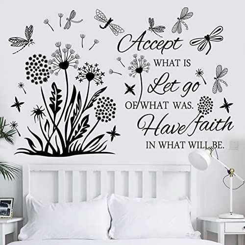 Inspirational Quotes Wall Art - Accept, Let Go, Have Faith - Dandelion Wall Decals, Flower Stickers, Murals - Bedroom, Office, Bathroom, Living Room