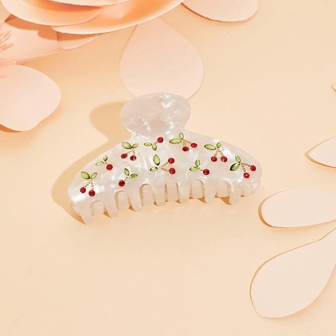 LILIE&WHITE Acrylic Hair Clips Claws For Women With The Rhinestone Pattern In Red Cherry Shape Hair Clip For Thick Hair Hair clips for styling sectioning 1PC