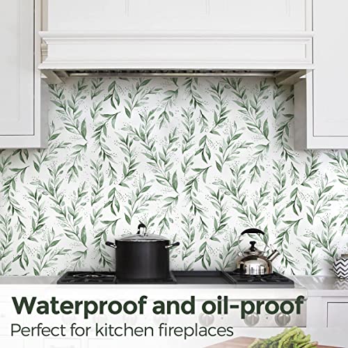 Beautyhero Peel and Stick Wallpaper 17.7 x118.1 Inch Olive Green Leaf Wallpaper Floral Contact Paper Bathroom Vinyl Removable Modern Farmhouse Sage Green Wall Paper Self Adhesive Neutral