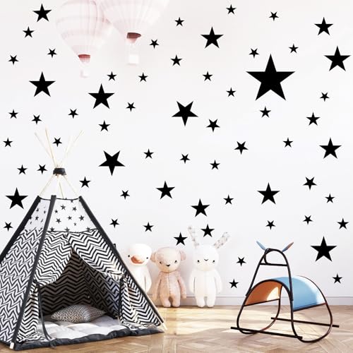 Black Star Wall Decal Stickers for Boys Girls Bedroom Removable Vinyl Star Wall Stickers for Kids Baby Nursery Room Decorations
