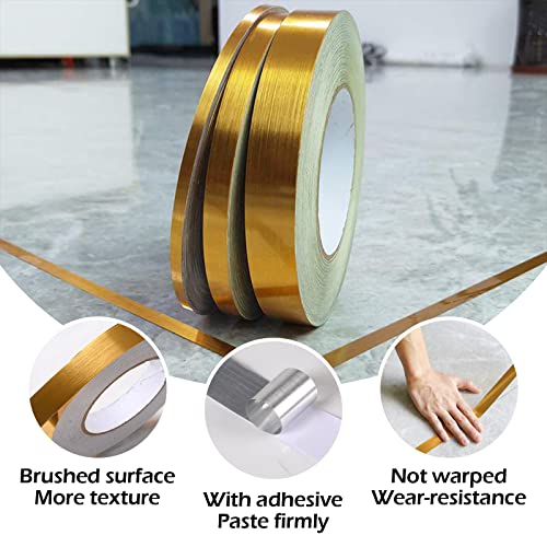 3 Sizes Self Adhesive Metalized Polyester Film Tape Waterproof, Floor Tile Gold Foil Lines Tape, Tile Seam Stickers for Cabinet Bathroom Kitchen Decor Graphic Arts (Gold)
