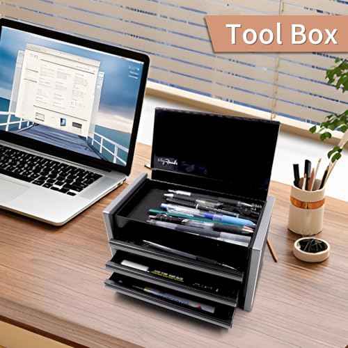 Black Mini Metal Tool Box with 3 Drawers and Top Storage, Portable Tools Storage and Organizers, Home DIY (black, 3 drawer)