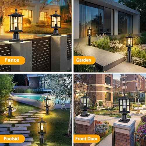 3 Inch Post Lights Outdoor Hard Wired 2Pack, Waterproof Outside Lamp Posts Outdoor Lighting Fixtures Pier Mount, Electric Black Aluminum Pillar Lights for Gate Patio Garden, Bulb Not Included