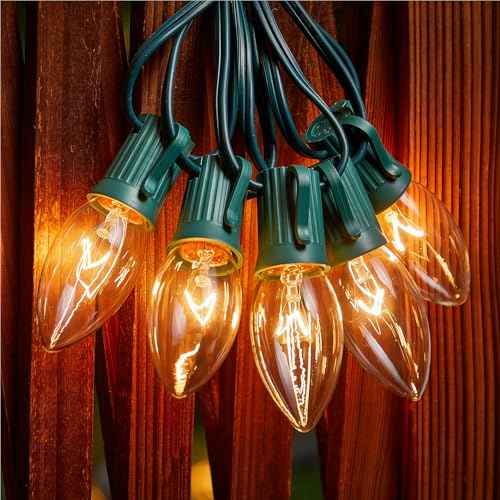 Minetom C9 Clear Christmas String Lights, 50FT 50 Bulbs Bright & Warm Outdoor Christmas Lights, Long Life C9 String Lights for Tree Patio Gazebo Wreath, Green Wire