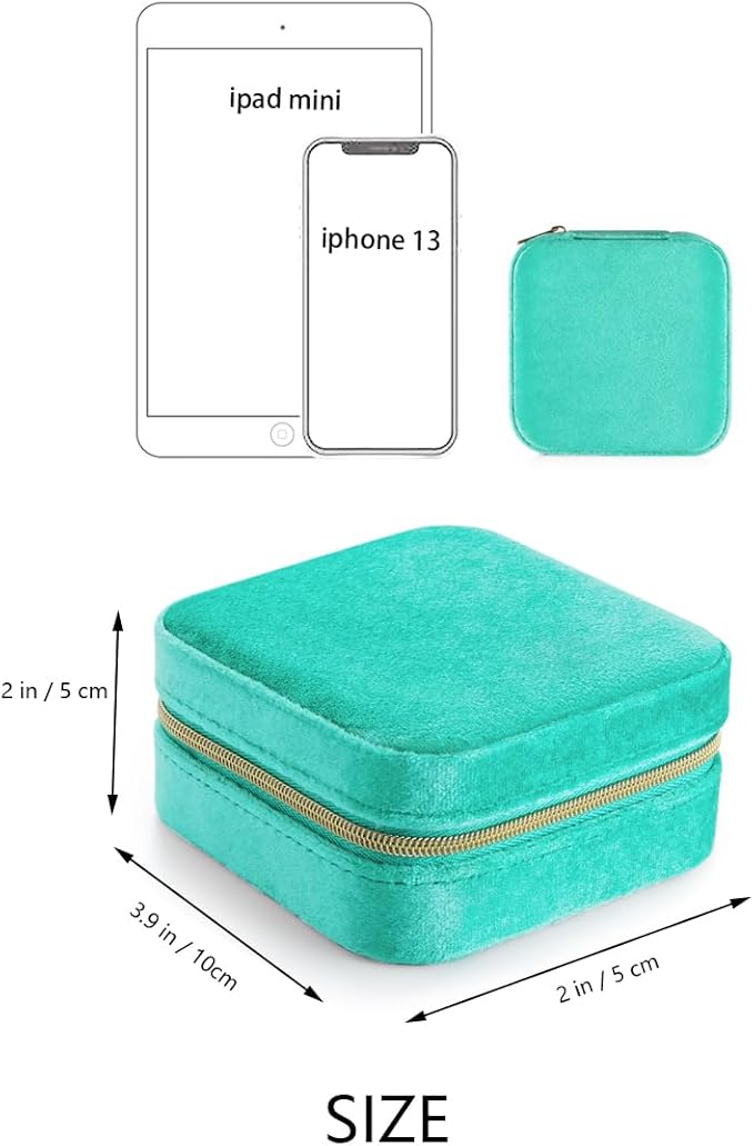 Plush Velvet Jewelry Travel Case,Small Jewelry Box,Traveling Jewelry Organizer, Portable Jewellery Storage Holder for Rings Earrings Necklace Bracelet, for Girls Women | CyanBlue-With Mirror