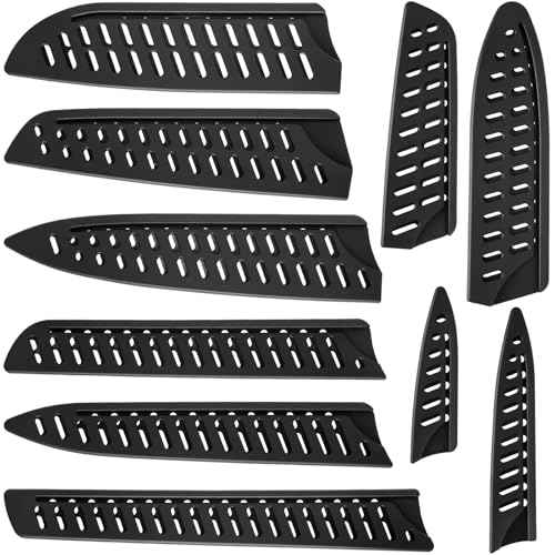 10-Pack Black Knife Sheaths for Kitchen Knives - Universal Protective Blade Covers for 10" Bread Knife, 8" Carving, 7" Chef, 5" Utility, 3.5" Paring Knives, Ventilated Safe Storage, PP Material