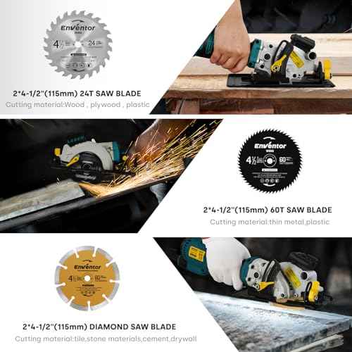 Enventor Mini Circular Saw, 5.8A 4-1/2" Electric Circular Saws with 6 Saw Blades, Laser Guide, Max Cutting Depth 1-11/16"(90¡Æ), 1-1/8"(45¡Æ) for Soft Metal, Wood, Tile, Drywall, Plastic Cutting
