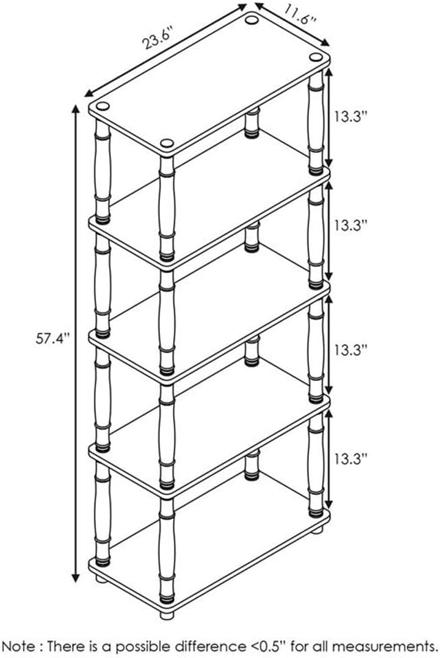 Furinno Turn-N-Tube 5-Tier Multipurpose Shelf / Display Rack / Storage Shelf / Bookshelf, Classic Tubes, Black/Grey