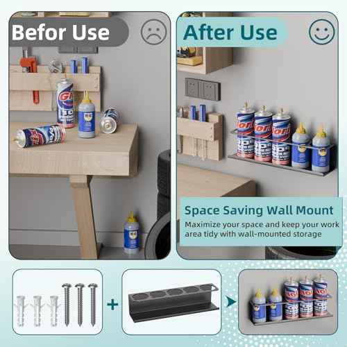 2 Pack 5 All-Purpose Spray Bottle Holder Wall Mount | Heavy-Duty Powder Coated Steel Spray Bottle Storage Rack for Garage Home Workspace | Detailing Bottle Holder (Black)