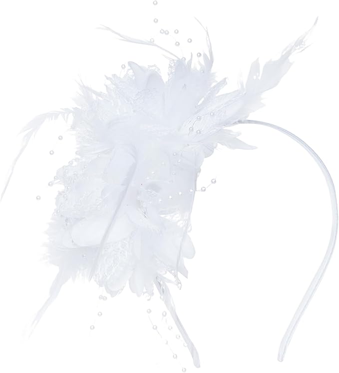 Womens Fascinators Hats Tea Party Hats for Women, Feather Pearl Veil Headband for Wedding Cocktail Dresses Accessories